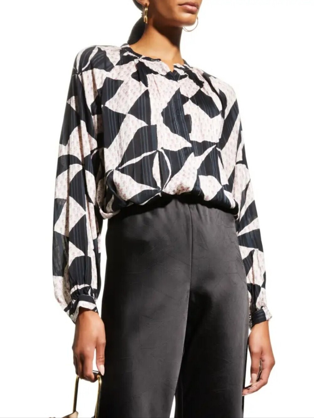 MASAI COPENHAGEN INDECA PATCHWORK PRINT RAGLAN LONG SLEEVES BLOUSE SIZE MEDIUM